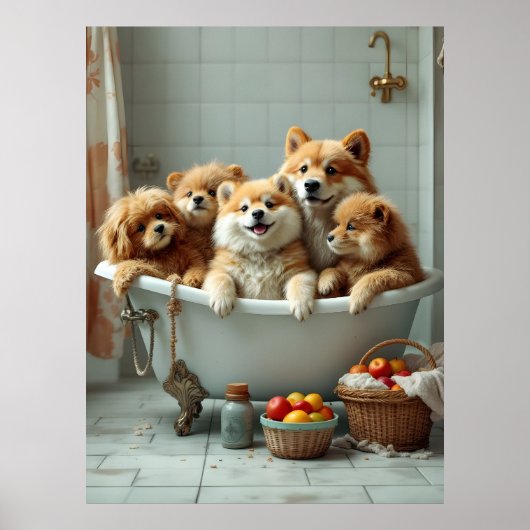 Poster Animaux amusants dans la baignoire (Devant)