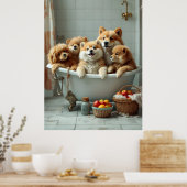 Poster Animaux amusants dans la baignoire (Cuisine)