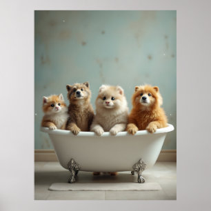 Poster Animaux amusants dans la baignoire