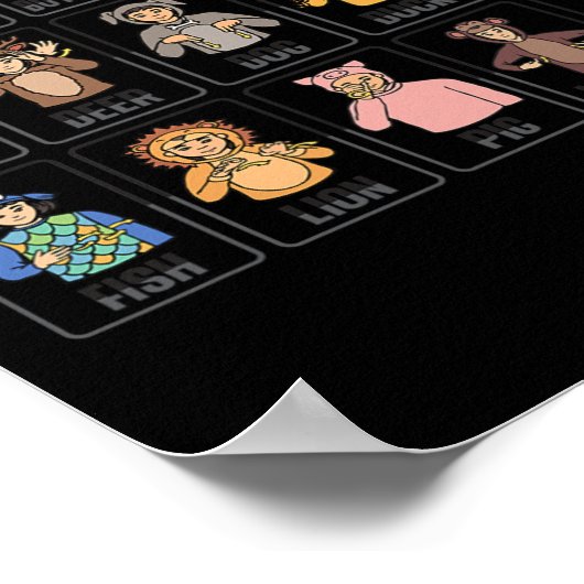 Poster Animaux ASL Gesture à la main Animaux Sourds Perte (Coin)