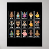 Poster Animaux ASL Gesture à la main Animaux Sourds Perte (Devant)