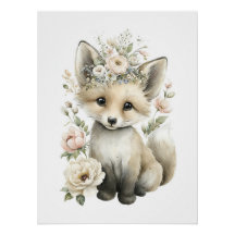 Animaux Bébés Mignons à l'Aquarelle avec des Fleur
