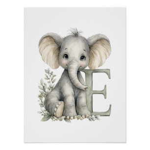 Poster Animaux Bébés Mignons à l'Aquarelle avec Lettres d