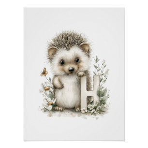 Poster Animaux Bébés Mignons à l'Aquarelle avec Lettres d