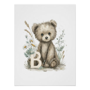 Poster Animaux Bébés Mignons à l'Aquarelle avec Lettres d