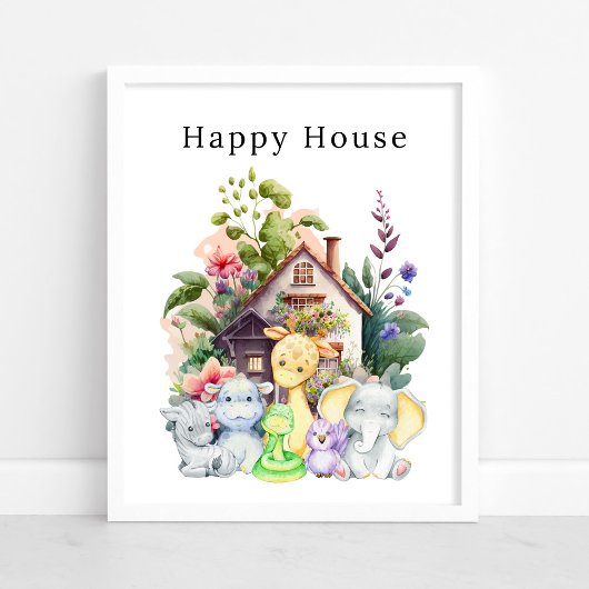 Poster Animaux Bébés Mignons Et Leur Maison Heureuse | Af