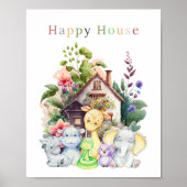 Poster Animaux de bébé mignons et maison heureuse | Texte (Devant)