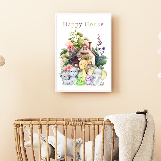 Poster Animaux de bébé mignons et maison heureuse | Texte