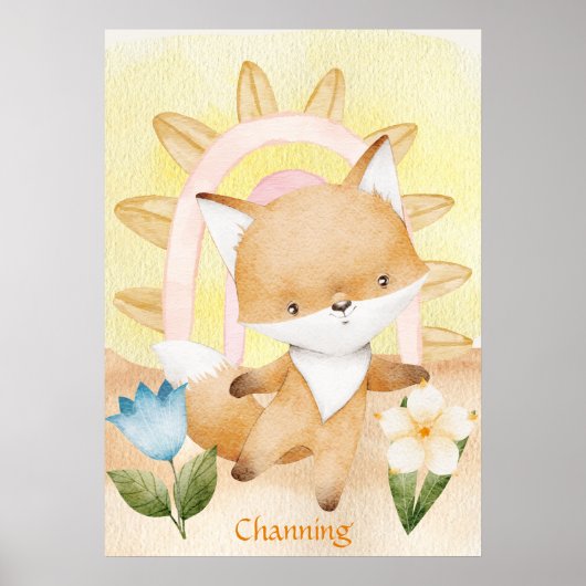 Poster Animaux de bébé renard personnalisé Boho Rainbow (Devant)