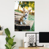 Poster Animaux de bébés cutest | Corgi Puppy sur un banc (Bureau à domicile)