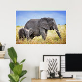 Poster Animaux de bébés cutest | Eléphant africain et mèr (Bureau à domicile)