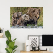 Poster Animaux de bébés cutest | Kodiak Mama Bear & Cubs (Bureau à domicile)