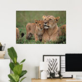 Poster Animaux de bébés cutest | Lion Cub & Mother (Bureau à domicile)