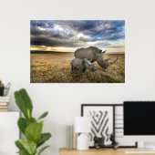 Poster Animaux de bébés cutest | White Rhino & Calf (Bureau à domicile)