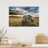 Poster Animaux de bébés cutest | White Rhino & Calf (Cuisine)