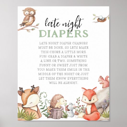Poster Animaux de bois Baby shower couche nocturne tardiv (Devant)