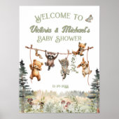 Poster Animaux de bois Baby shower de linge Bienvenue (Devant)