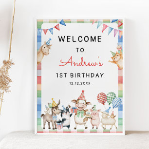 Poster Animaux de ferme Appel à toute la fête 1er anniver