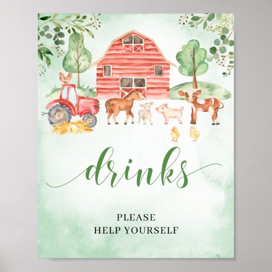 Poster Animaux de ferme baby shower boissons panneau de d (Devant)