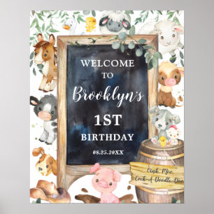 Poster Animaux de ferme Barnyard Green Anniversaire Bienv