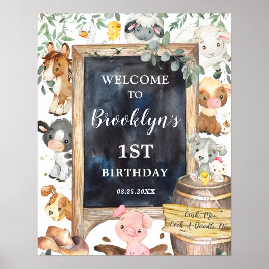 Poster Animaux de ferme Barnyard Green Anniversaire Bienv (Devant)