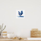 Poster Animaux de ferme bleu Cobalt - Coq (Cuisine)