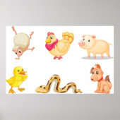 Poster Animaux de ferme et de compagnie mignons (Devant)