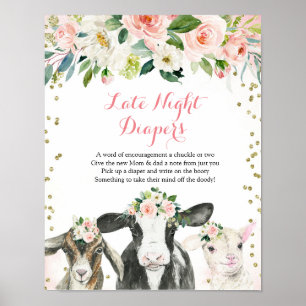 Poster Animaux de ferme Floral Girl Late Night Diaper Pos