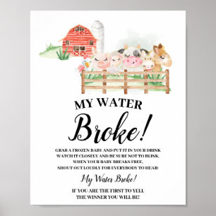 Poster Animaux de ferme Mon eau Broke panneau Baby shower
