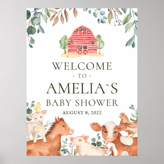 Poster Animaux de ferme Parade Baby shower de bienvenue P (Devant)