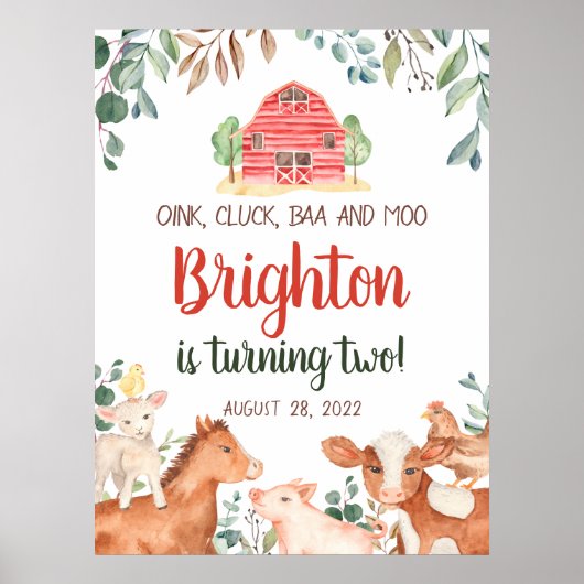 Poster Animaux de ferme Parade Bienvenue Baby-Anniversair (Devant)