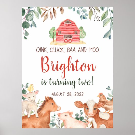 Poster Animaux de ferme Parade Bienvenue Baby-Anniversair (Devant)