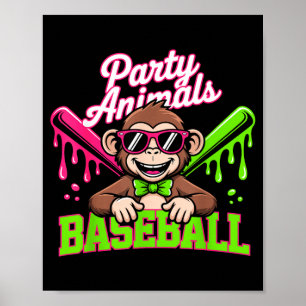 Poster Animaux de fête Baseball Singe Drôle