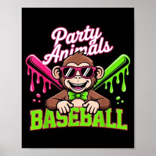 Poster Animaux de fête Baseball Singe Drôle (Devant)