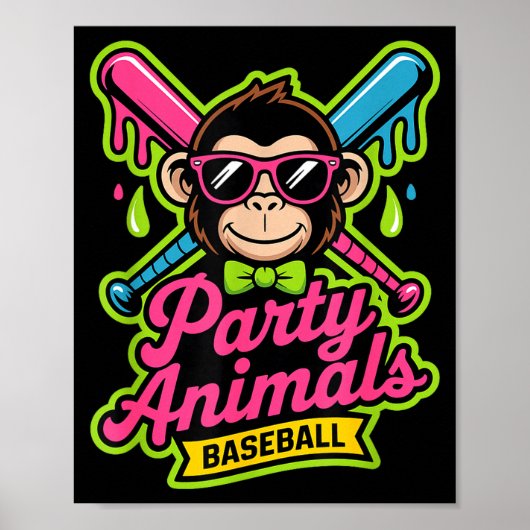 Poster Animaux de fête baseball singe drôle slime vibrant (Devant)