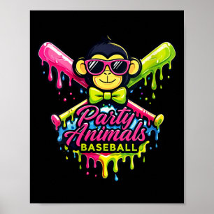 Poster Animaux de fête de femmes baseball singe drôle