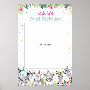 Poster Animaux de fête Safari Girl Zoo Photo Booth Frame
