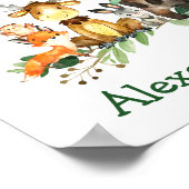 Poster Animaux de forêt de bois à l'aquarelle Arc vert (Coin)