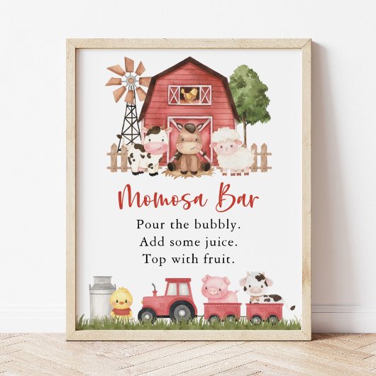 Poster Animaux de la ferme, Animaux mignons, Grange rouge