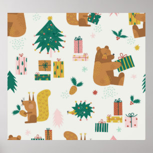 Poster Animaux de la forêt de Noël : Vibe Vintage
