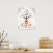 Poster Animaux de la forêt rose pour bébé empreinte digit (Cuisine)