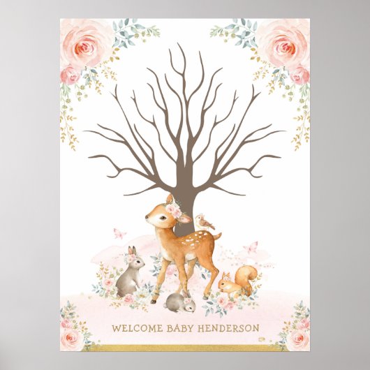 Poster Animaux de la forêt rose pour bébé empreinte digit (Devant)