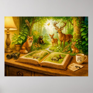 Poster Animaux de la forêt sortant d'un livre ouvert