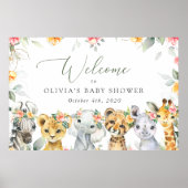 Poster Animaux de la jungle, Fleurs, Baby shower d'accuei (Devant)
