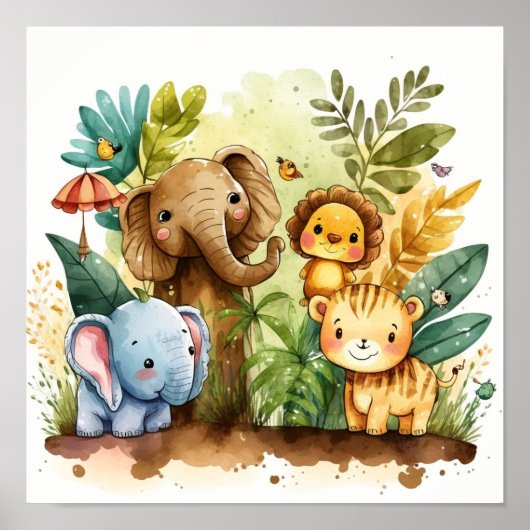 Poster Animaux de la Jungle Mignons pour Enfants Crèche (Devant)