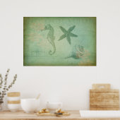 Poster Animaux de l'océan vintage et coquillages (Cuisine)