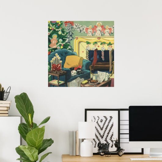 Poster Animaux de Noël Vintage dans le salon (Bureau à domicile)