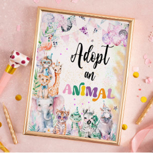 Poster Animaux de Safari Adopter un animal anniversaire