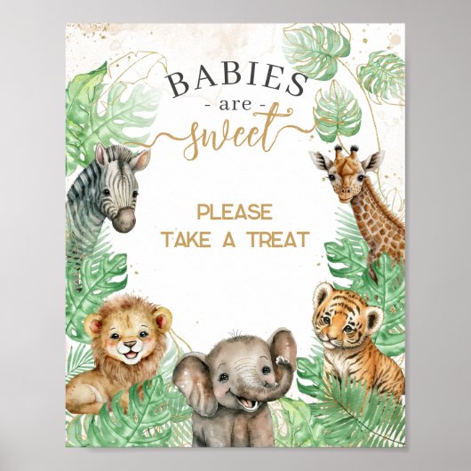 Poster Animaux de Safari Baby shower de verdure tropicale (Devant)