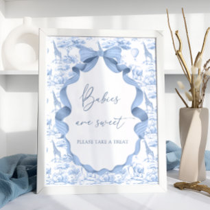 Poster Animaux de Safari Bleu Toile de Jouy Bébés sont Mi